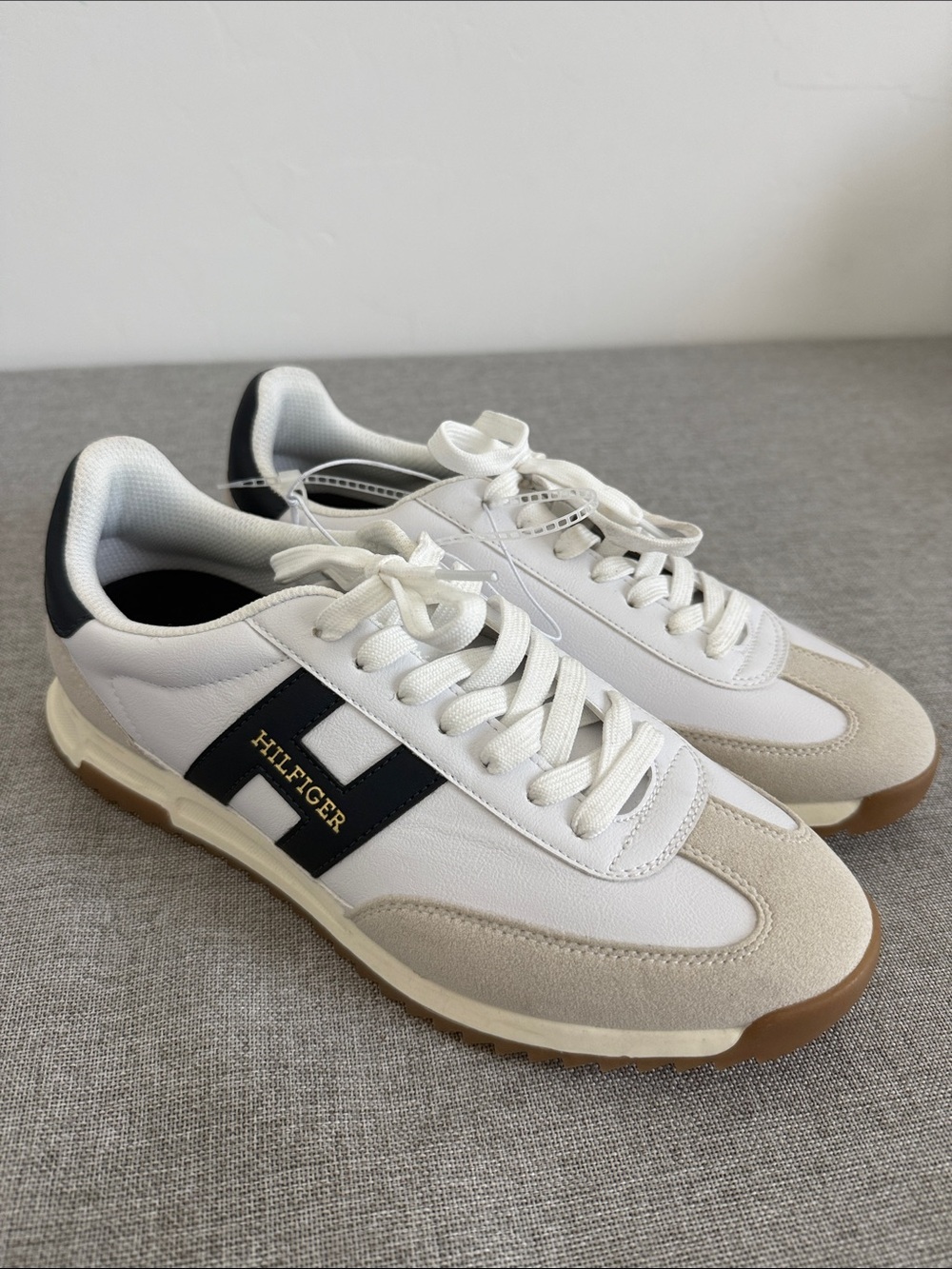 Tommy Hilfiger White, Black & Beige Low-Top Sneakers